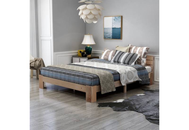 KLAM HOME Bettgestell Doppelbett Holzbett Massivholz Massiv Ehebett Bettgestell 140 x 200 cm, Holzbett Einzelbett für 1-2 Personen von KLAM HOME
