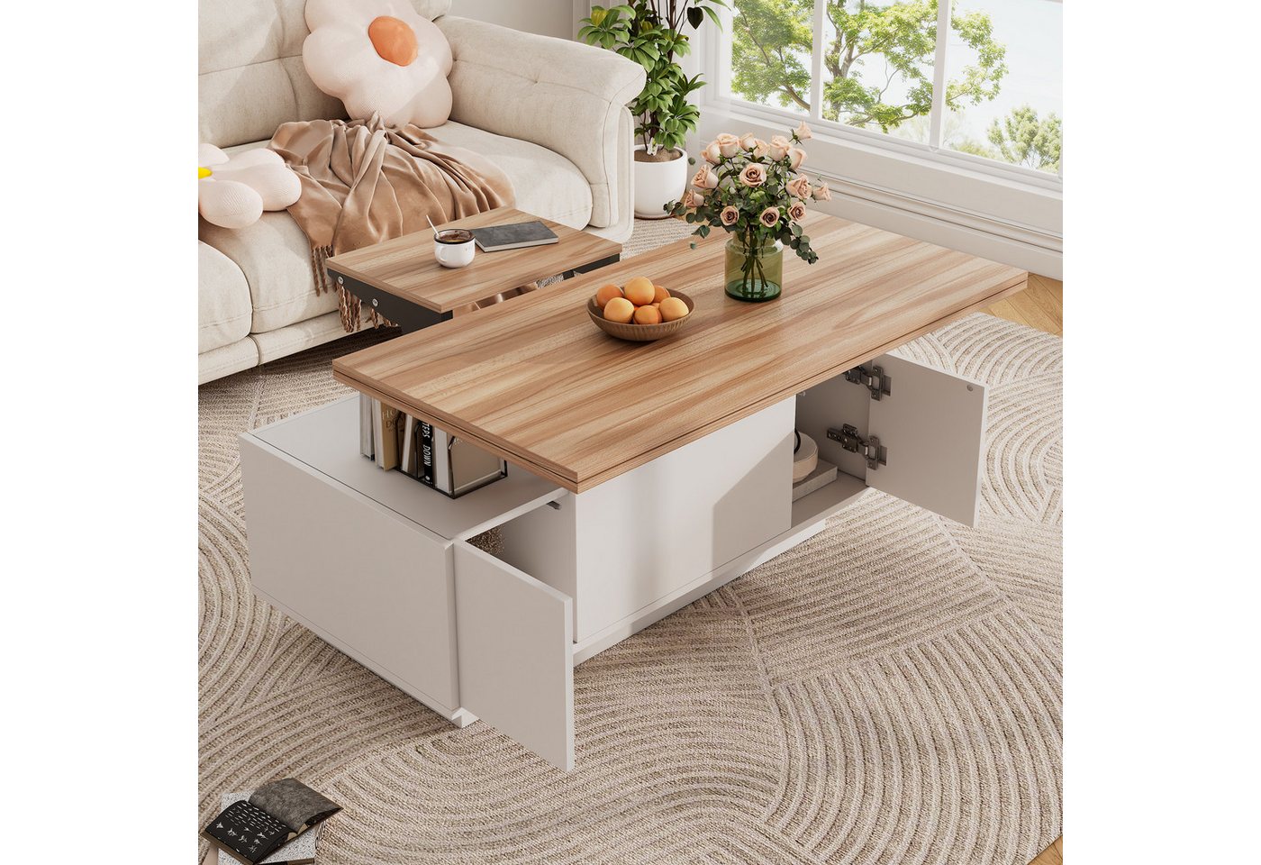 KLAM HOME Couchtisch Moderner Couchtisch mit Doppel-Hebemechanismus (Innovativer Stauraum und bis zu 50 kg Belastbarkeit), Elegantes Design mit praktischer Funktion von KLAM HOME