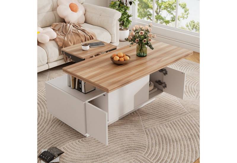 KLAM HOME Couchtisch Moderner Couchtisch mit Doppel-Hebemechanismus (Innovativer Stauraum und bis zu 50 kg Belastbarkeit), Elegantes Design mit praktischer Funktion von KLAM HOME