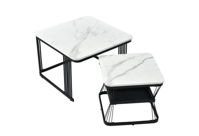 KLAM HOME Couchtisch Moderner Nesting-Couchtisch Kompakter Sofa-Beistelltisch (set, 2er Set 2 kompakte Couchtische), Marmoriertes 2-teiliges Tischset Sofatisch von KLAM HOME