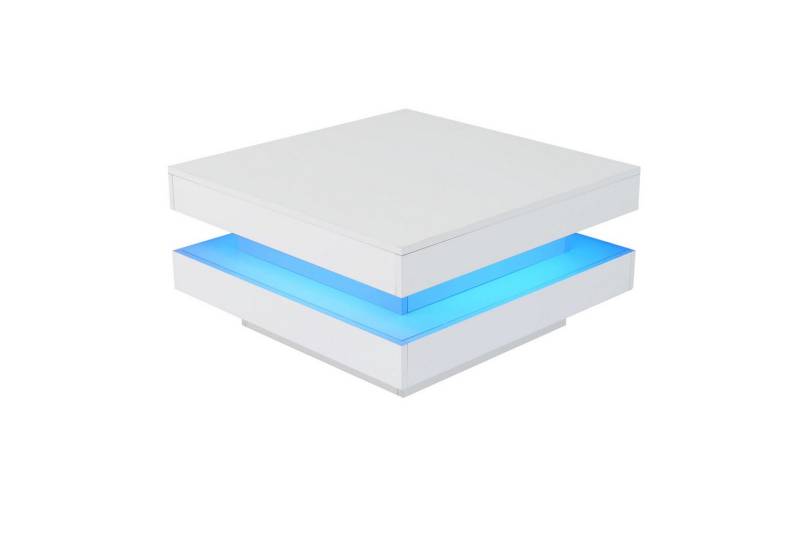 KLAM HOME Couchtisch Moderner Technologischer Stil mit 16-farbiger LED-Beleuchtung (1 Kaffeetisch), schwarzer quadratischer Kaffeetisch 70x70x36 cm von KLAM HOME