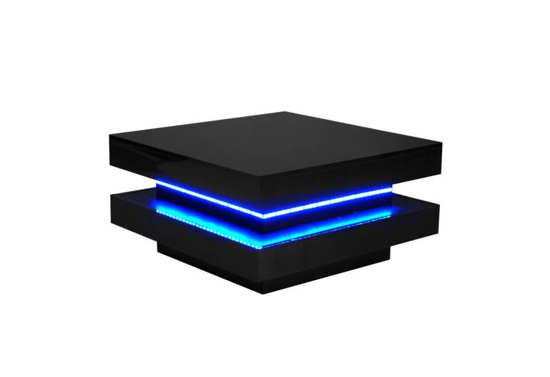 KLAM HOME Couchtisch Moderner Technologischer Stil mit 16-farbiger LED-Beleuchtung (1 Kaffeetisch), schwarzer quadratischer Kaffeetisch 70x70x36 cm von KLAM HOME