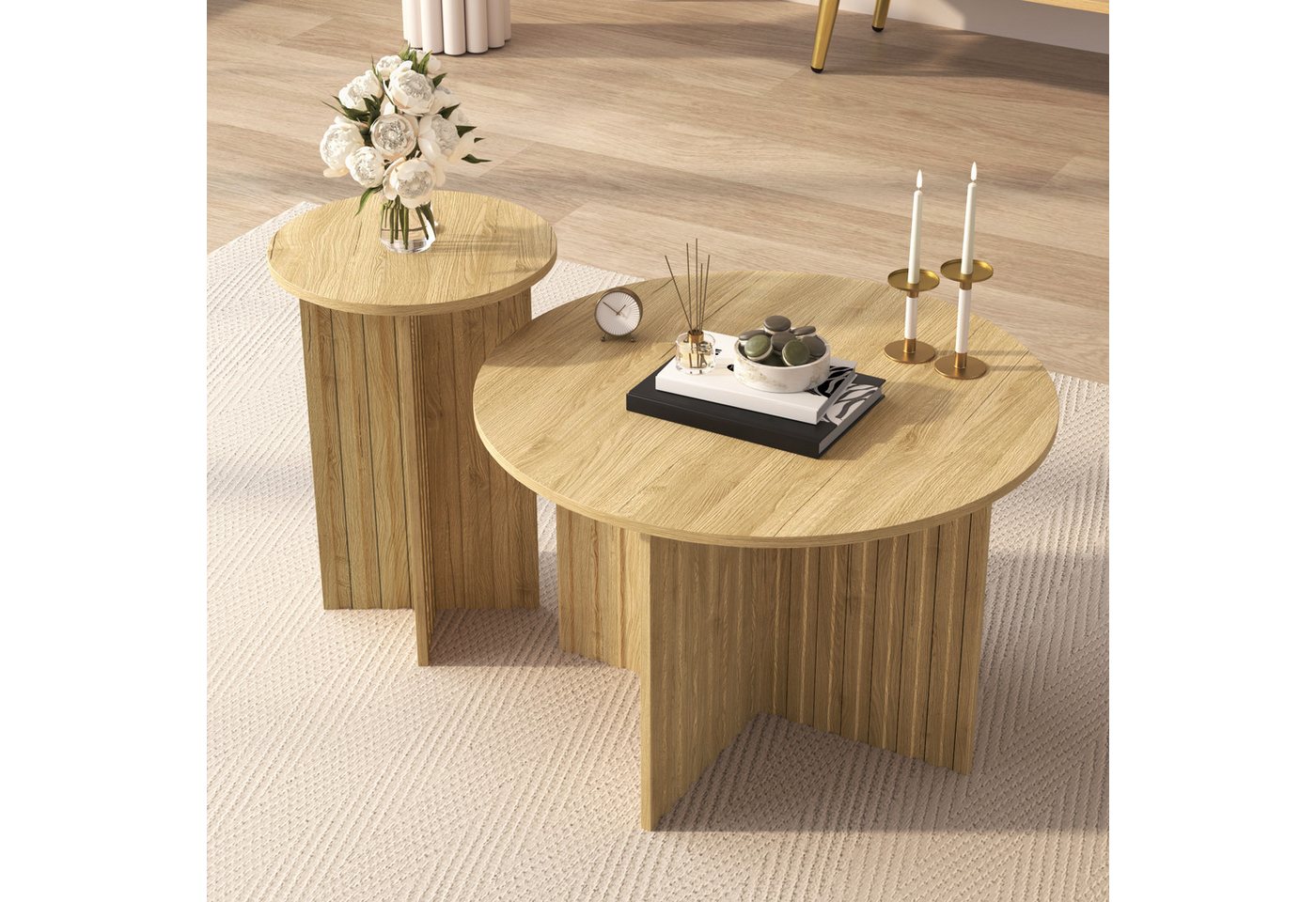 KLAM HOME Couchtisch Modernes 2-tlg Nesttisch-Set im skandinavischen Design (Platzsparend als Couchtisch oder Beistelltisch nutzbar), Stabile MDF/PB Bauweise für den täglichen Gebrauch von KLAM HOME