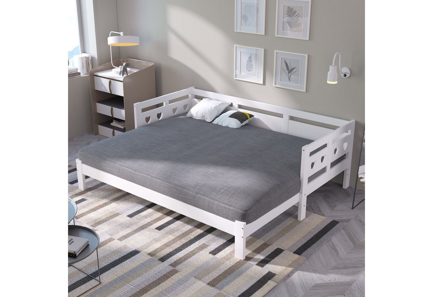 KLAM HOME Daybett Tagesbett aus massivem Kiefernholz Mit Ausziehbett und Rollbettgestell, Ausziehbares Bett Herzförmiges Bett 90*190cm KLAM HOME Daybett Tagesbett aus massivem Kiefernholz Mit Ausziehbett und Rollbettgestell, Ausziehbares Bett Herzförmiges Bett 90*190cm von KLAM HOME