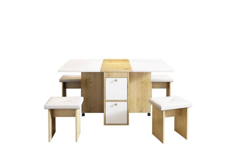 KLAM HOME Essgruppe Esstisch-Set Klappbarer Tisch 120*80*75cm, (1 Esstisch 4 Stühlen), Mit Riemenscheibe Ausziehbarer Esszimmertisch von KLAM HOME