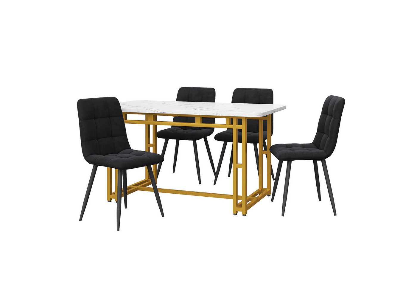 KLAM HOME Essgruppe Esstisch mit 4 Stühlen Set Esszimmer Sitzgruppe, (5-tlg, 1 Esstisch 4 Stühle), Moderne Küche Esstisch Set aus Samt von KLAM HOME