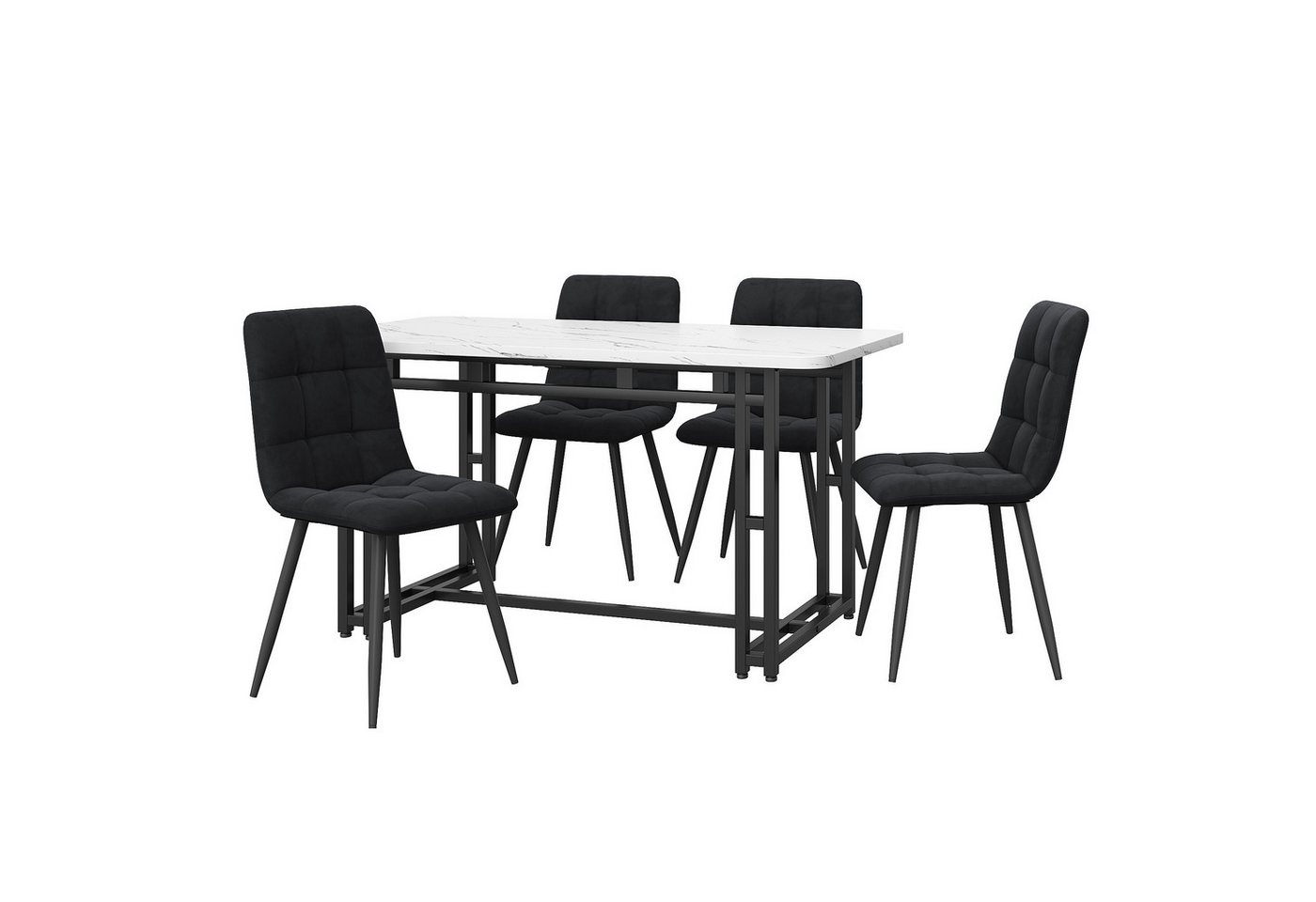 KLAM HOME Essgruppe Esstisch mit 4 Stühlen Set Esszimmer Sitzgruppe, (5-tlg, 1 Esstisch 4 Stühle), Moderne Küche Esstisch Set aus Samt von KLAM HOME
