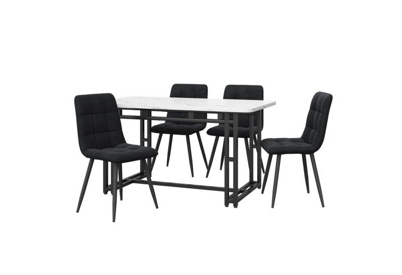 KLAM HOME Essgruppe Esstisch mit 4 Stühlen Set Esszimmer Sitzgruppe, (5-tlg, 1 Esstisch 4 Stühle), Moderne Küche Esstisch Set aus Samt von KLAM HOME