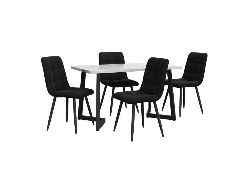 KLAM HOME Essgruppe Modernes Küchentisch-Set Samt-Esszimmerstühle Metallbeine Esstisch, (1 Esstisch 4 Stühlen), Tischplatte in Marmoroptik von KLAM HOME