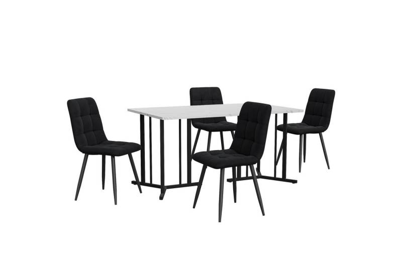 KLAM HOME Essgruppe Modernes Küchentisch-Set Samt-Esszimmerstühle Metallbeine Esstisch, (1 Esstisch mit 4 Stühlen), 140×80cm Tischplatte in Marmoroptik von KLAM HOME