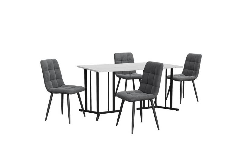KLAM HOME Essgruppe Modernes Küchentisch-Set Samt-Esszimmerstühle Metallbeine Esstisch, (1 Esstisch mit 4 Stühlen), 140×80cm Tischplatte in Marmoroptik von KLAM HOME