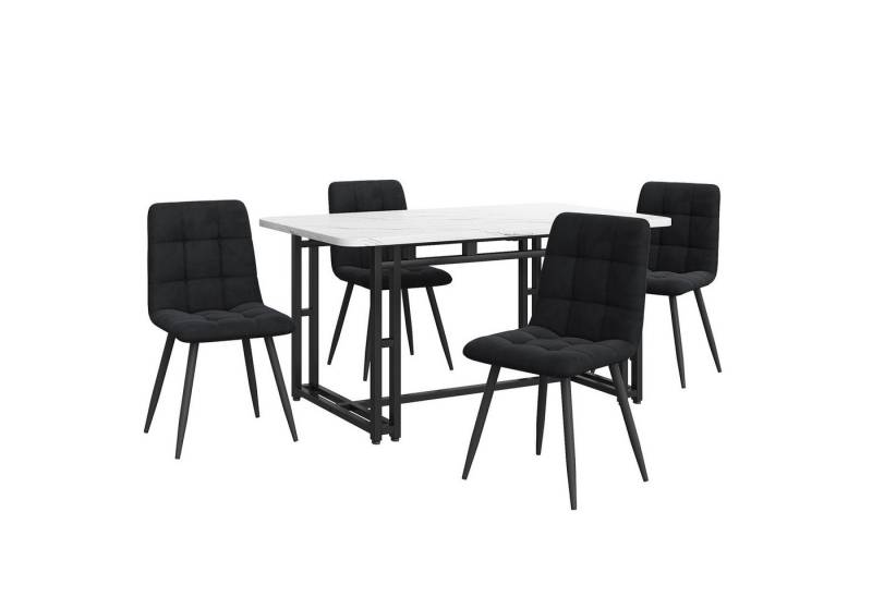 KLAM HOME Essgruppe Modernes Küchentischset 1 Esstisch 4 Stühle Esszimmerstühle aus Samt, (1 Esstisch 4 Esszimmerstühle), Tisch mit schwarzen Eisenbeinen 140x80cm von KLAM HOME