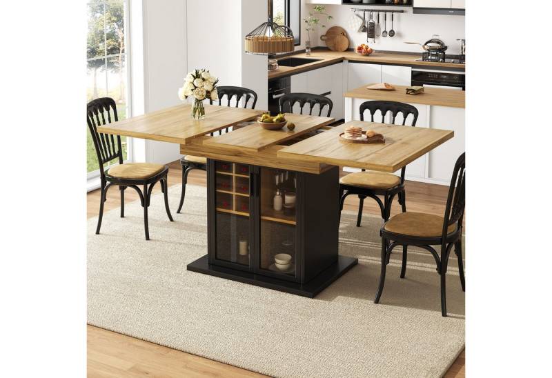 KLAM HOME Esstisch Ausziehbarer Esstisch Mit Teleskopfunktion Und Integriertem Weinregal (110-140x80cm Küchentisch Für 4-6 Personen), Platzsparender Tisch Mit Brauner Glastür Und Soft-Close System von KLAM HOME