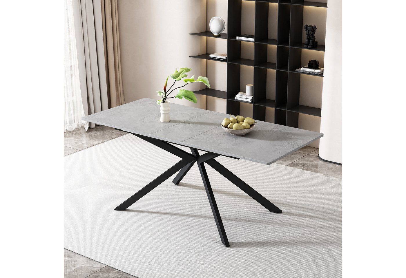KLAM HOME Esstisch Erweiterbarer Esstisch Mit Automatischem Auszug Und Marmorstruktur (Modernes Kreuzbein Design In Schwarz Und Weiß Für Küche Und Wohnzimmer), Praktischer Multifunktionstisch Als Esstisch Und Couchtisch Nutzbar von KLAM HOME