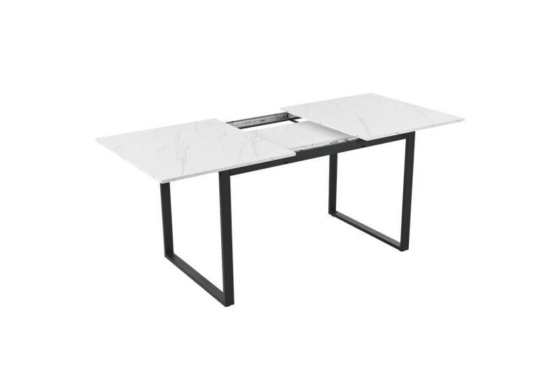 KLAM HOME Esstisch Esszimmertisch Teleskoptisch rechteckig Tisch 140/180x80x75cm (Moderne Weiße MDF Tischplatte Mit Marmormustern), Beine aus Eisen aus Metall & Vierkantrohrbeine für Heim & Büro von KLAM HOME