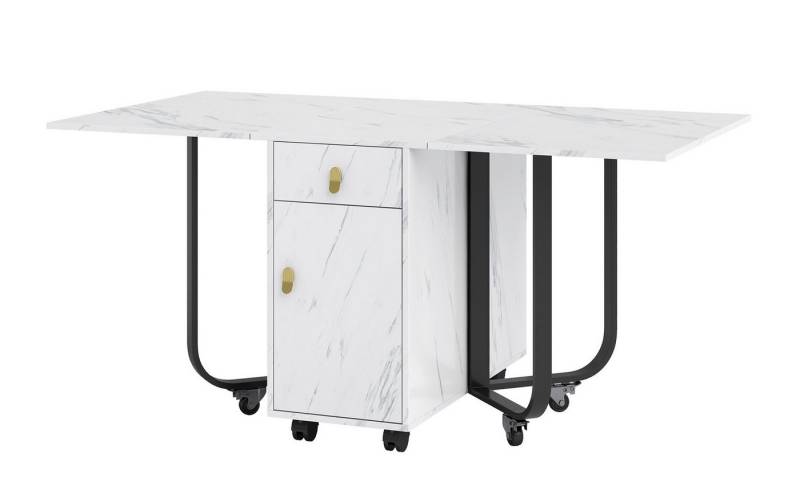 KLAM HOME Esstisch Klappbarer Tisch mit Aufschrank und 2-Schubladen (3 Formen klappbarer Esstische), Platzsparender Küchentisch mit 4-Stützbeinen und Riemenscheibe von KLAM HOME