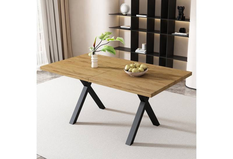 KLAM HOME Esstisch Moderner Esstisch Mit Kreuzbein Design In Eiche Und Schwarz (140x80cm Rechteckiger Tisch Aus Schmiedeeisen Und MDF), Vielseitiger Ess- Und Couchtisch Mit Hoher Tragkraft von KLAM HOME