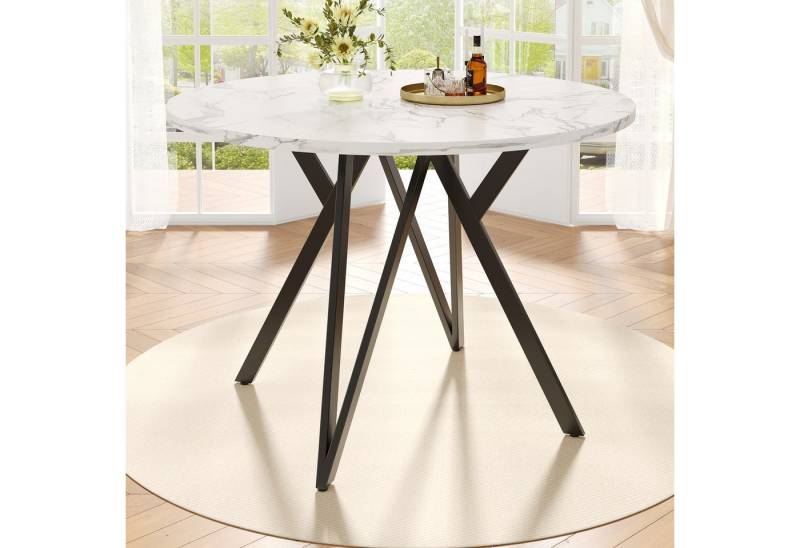KLAM HOME Esstisch Runder Esstisch (100×100×76cm), Küchen-Esstisch, runder Couchtisch (stilvolle Tischbeine aus Metall, Tischplatte aus MDF-Marmor, Gold), geeignet für Esszimmer, Wohnzimmer von KLAM HOME