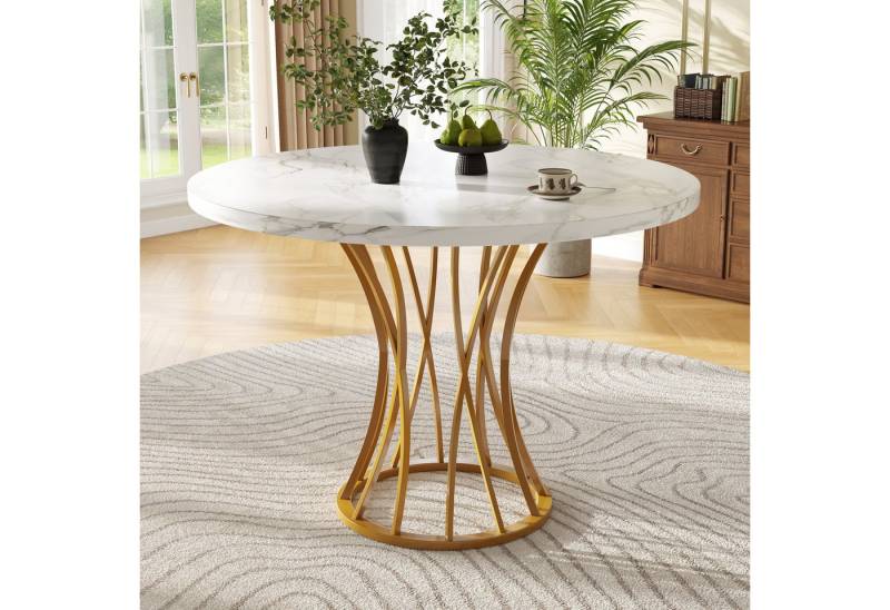 KLAM HOME Esstisch Runder Esstisch (80 x 80 x 76 cm), küchentisch, stabiler metallrahmen (moderne marmor - Oder esstische, frühstückstisch für 4-6 Personen), geeignet für Esszimmer, Wohnzimmer von KLAM HOME
