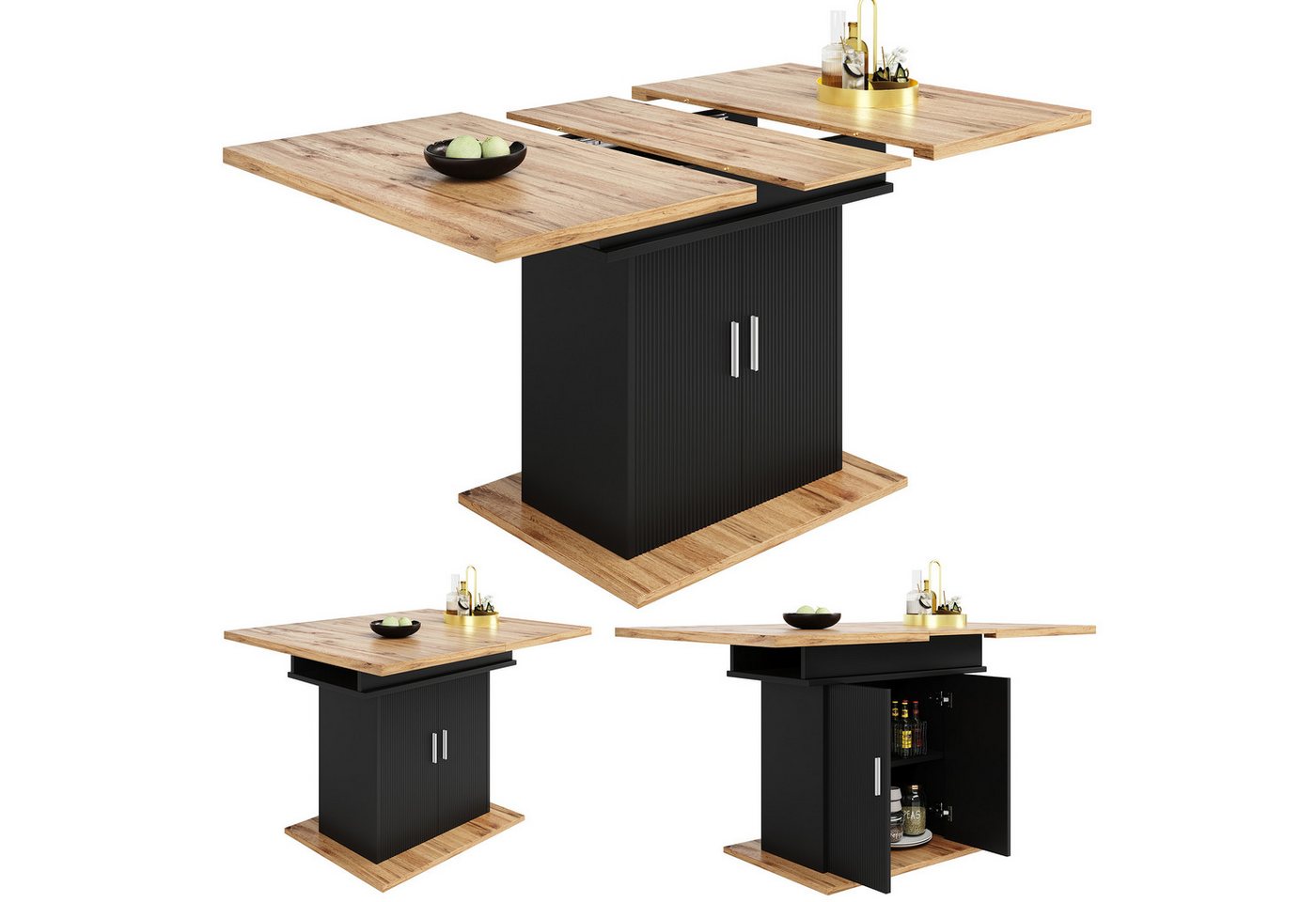 KLAM HOME Esstisch Teleskoptisch (140×70/80cm) Ausziehbarer Esstisch mit Ablagefläche (Küchentisch), für Küche und Wohnzimmer weiß/schwarz von KLAM HOME