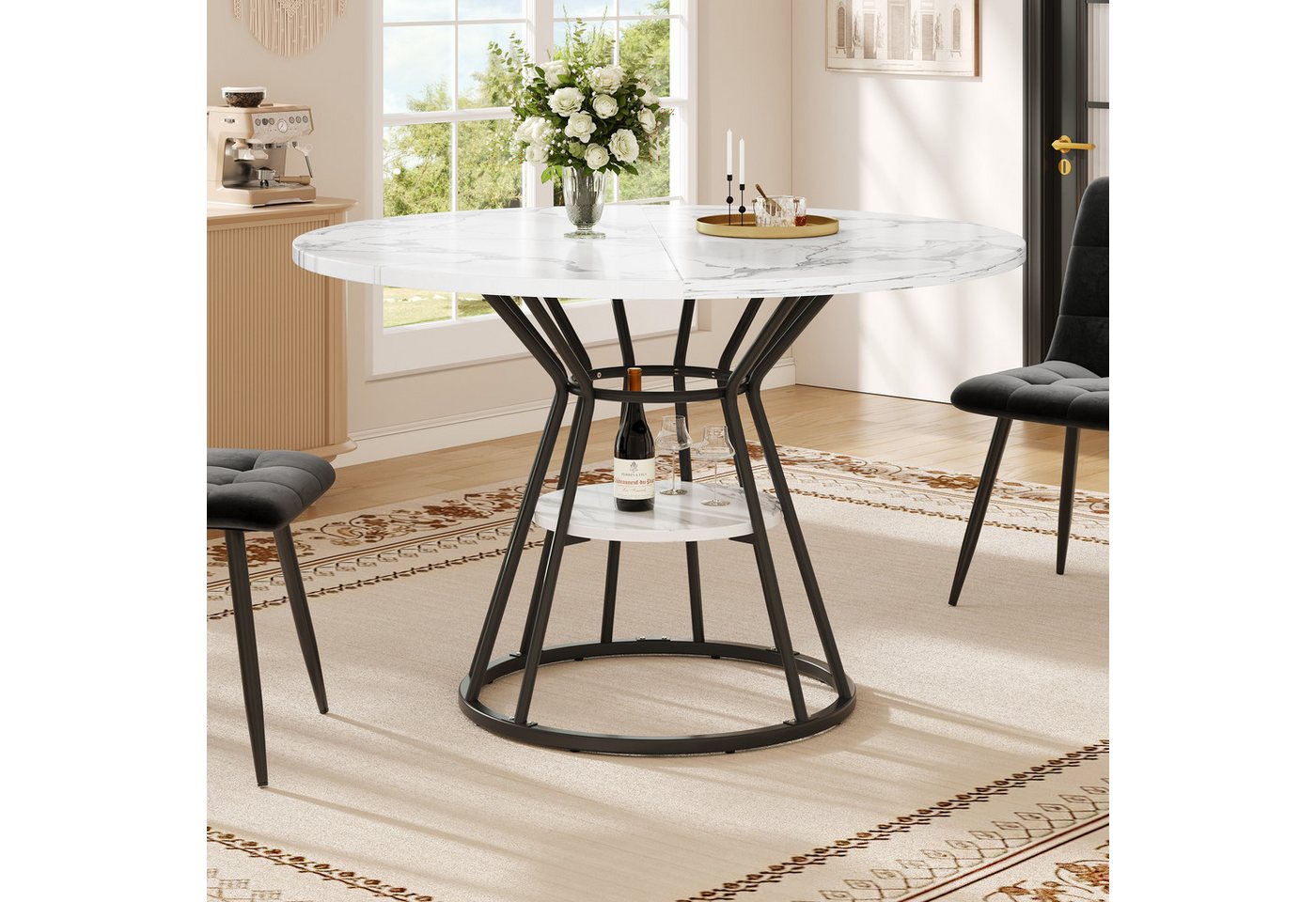KLAM HOME Esstisch Weiß mit metallbein (1 stück), küchentisch, stabiler metallrahmen (moderne marmor - Oder esstische, frühstückstisch), geeignet für Esszimmer, Wohnzimmer von KLAM HOME