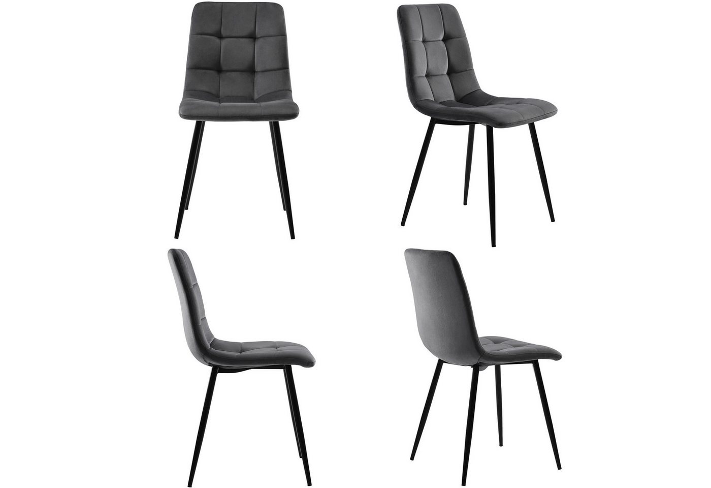 KLAM HOME Esszimmer-Set Esszimmerstuhl Set aus 4 gepolsterten Stühlen mit Rückenlehne Samt, (4-St), Metallrahmen Tischbeine mit Bodenschutz-Pads von KLAM HOME