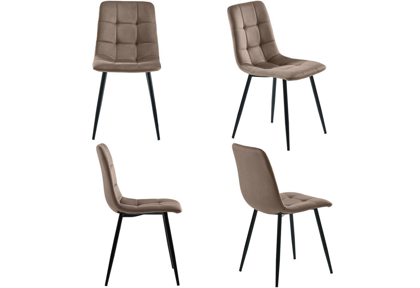 KLAM HOME Esszimmer-Set Esszimmerstuhl Set aus 4 gepolsterten Stühlen mit Rückenlehne Samt, (4-St), Metallrahmen Tischbeine mit Bodenschutz-Pads von KLAM HOME