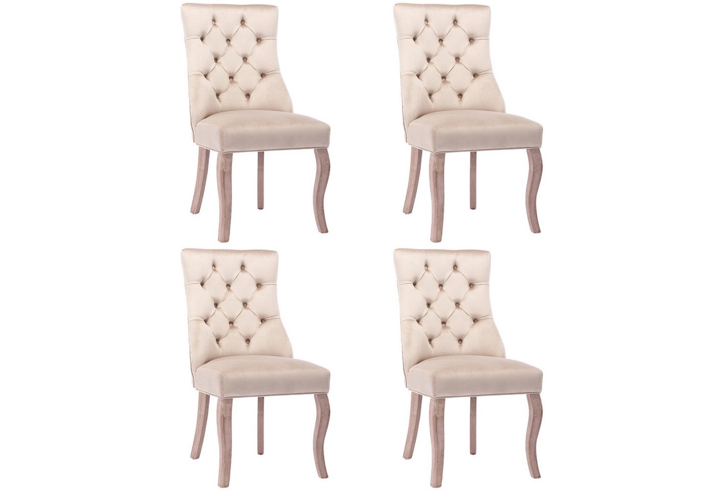 KLAM HOME Esszimmerstuhl 4-Fußstuhl, Stuhl Beige Samt Esszimmerstuhl,hohe Rückenlehne (mit Knopfsteppung, Gestell aus Massivholz, Beige(Set, 2 St), Ideal für Küche, Wohnzimmer, Home-Office von KLAM HOME
