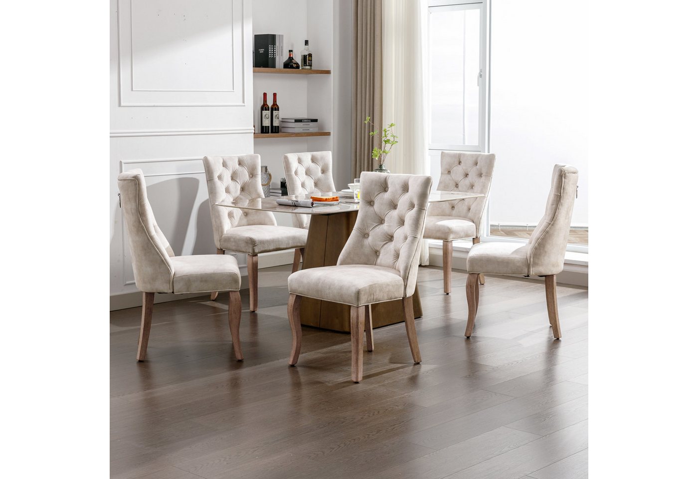 KLAM HOME Esszimmerstuhl 4-Fußstuhl, Stuhl Beige Samt Esszimmerstuhl,hohe Rückenlehne (mit Knopfsteppung, Gestell aus Massivholz, Beige(Set, 2 St), Ideal für Küche, Wohnzimmer, Home-Office von KLAM HOME