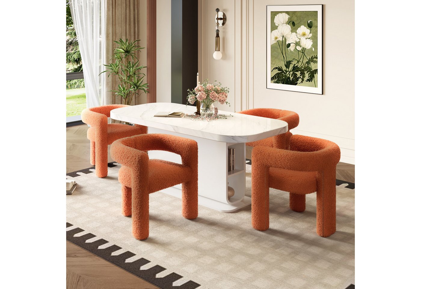 KLAM HOME Esszimmerstuhl Ergonomischer Sessel mit Premium Teddy Flor mit Armlehne (Teddy Flor Stühle/Esszimmerstühle 1er Set, 1 St), Wohnzimmer Küche Sessel 1-Stück/Satz Freizeitstühle von KLAM HOME