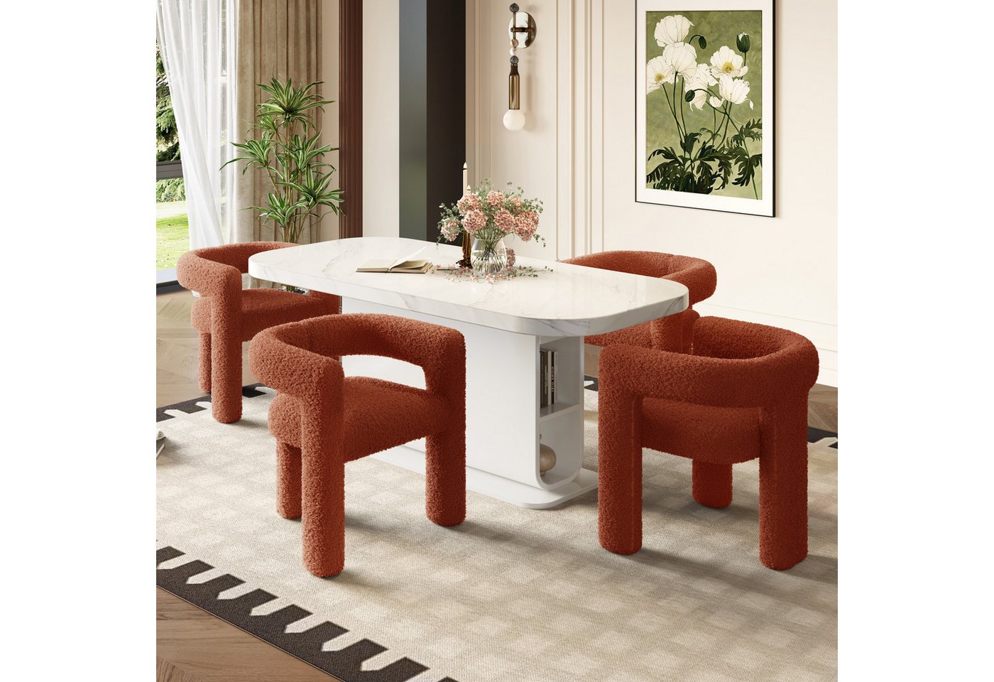KLAM HOME Esszimmerstuhl Ergonomischer Sessel mit Premium Teddy Flor mit Armlehne (Teddy Flor Stühle/Esszimmerstühle 1er Set, 1 St), Wohnzimmer Küche Sessel 1-Stück/Satz Freizeitstühle von KLAM HOME