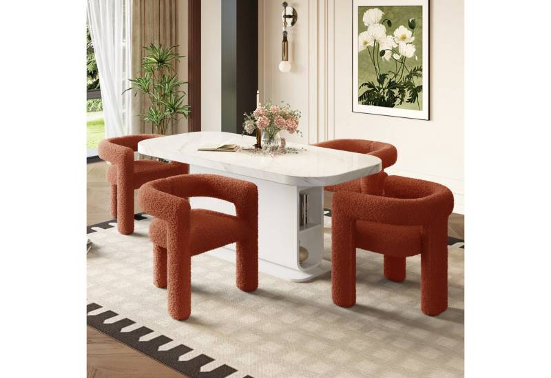 KLAM HOME Esszimmerstuhl Ergonomischer Sessel mit Premium Teddy Flor mit Armlehne (Teddy Flor Stühle/Esszimmerstühle 1er Set, 1 St), Wohnzimmer Küche Sessel 1-Stück/Satz Freizeitstühle von KLAM HOME