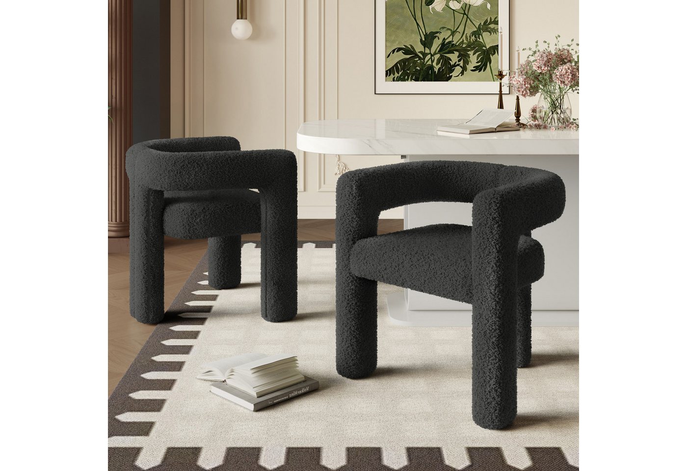 KLAM HOME Esszimmerstuhl Ergonomischer Sessel mit Premium Teddy Flor mit Armlehne (Teddy Flor Stühle/Esszimmerstühle 1er Set, 1 St), Wohnzimmer Küche Sessel 1-Stück/Satz Freizeitstühle von KLAM HOME