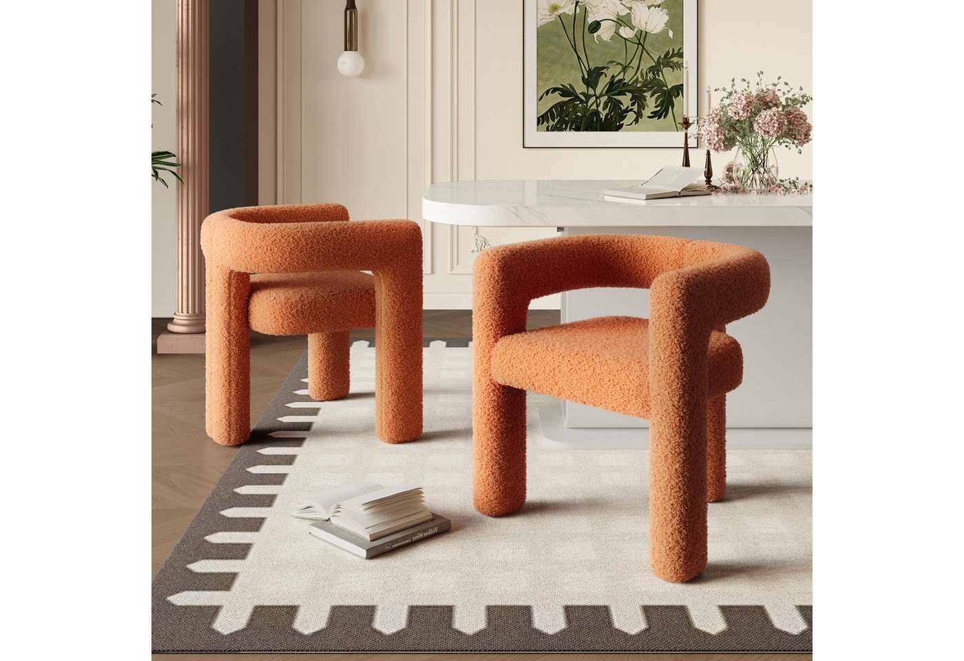 KLAM HOME Esszimmerstuhl Ergonomischer Sessel mit Premium Teddy Flor mit Armlehne (Teddy Flor Stühle/Esszimmerstühle 1er Set, 1 St), Wohnzimmer Küche Sessel 1-Stück/Satz Freizeitstühle von KLAM HOME