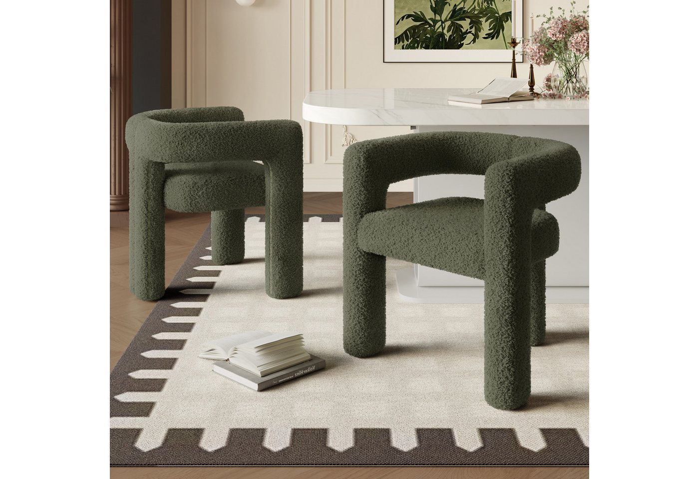 KLAM HOME Esszimmerstuhl Ergonomischer Sessel mit Premium Teddy Flor mit Armlehne (Teddy Flor Stühle/Esszimmerstühle 1er Set, 1 St), Wohnzimmer Küche Sessel 1-Stück/Satz Freizeitstühle von KLAM HOME