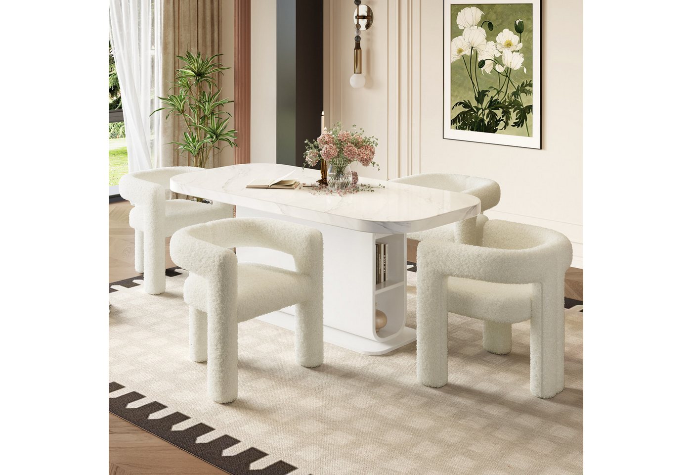 KLAM HOME Esszimmerstuhl Ergonomischer Sessel mit Premium Teddy Flor mit Armlehne (Teddy Flor Stühle/Esszimmerstühle 1er Set, 1 St), Wohnzimmer Küche Sessel 1-Stück/Satz Freizeitstühle von KLAM HOME