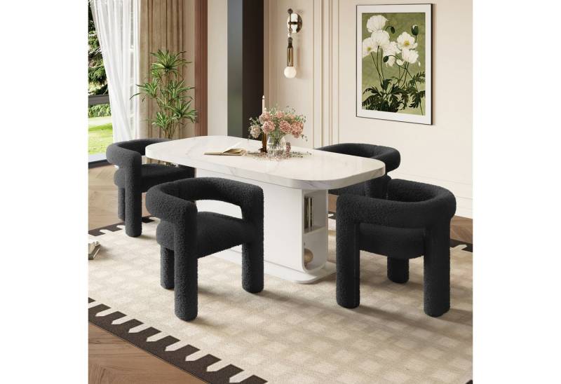 KLAM HOME Esszimmerstuhl Ergonomischer Sessel mit Premium Teddy Flor mit Armlehne (Teddy Flor Stühle/Esszimmerstühle 1er Set, 1 St), Wohnzimmer Küche Sessel 1-Stück/Satz Freizeitstühle von KLAM HOME
