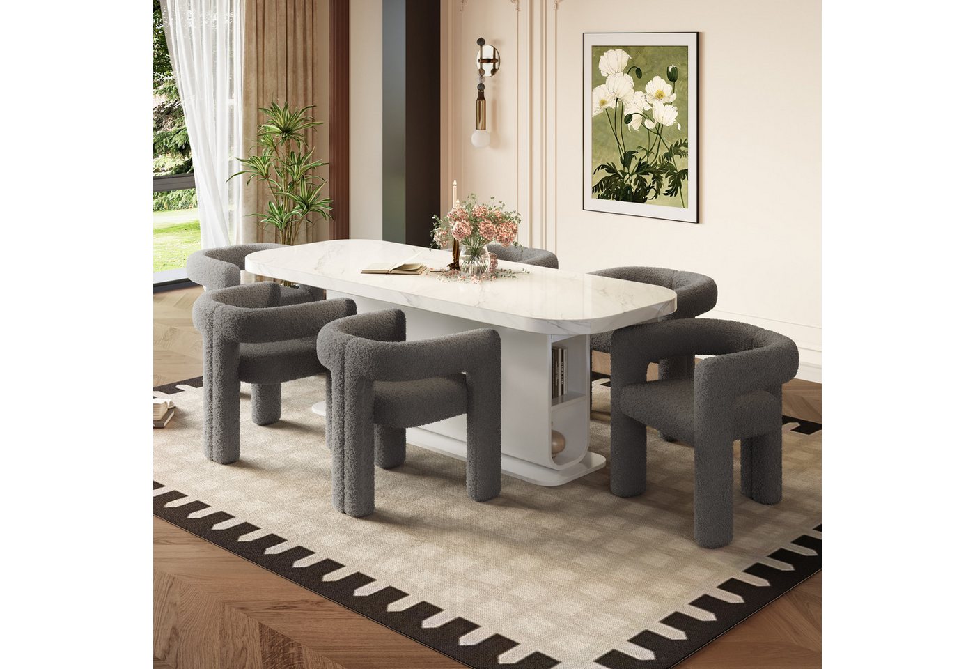 KLAM HOME Esszimmerstuhl Ergonomischer Sessel mit Premium Teddy Flor mit Armlehne (Teddy Flor Stühle/Esszimmerstühle 1er Set, 1 St), Wohnzimmer Küche Sessel 1-Stück/Satz Freizeitstühle von KLAM HOME