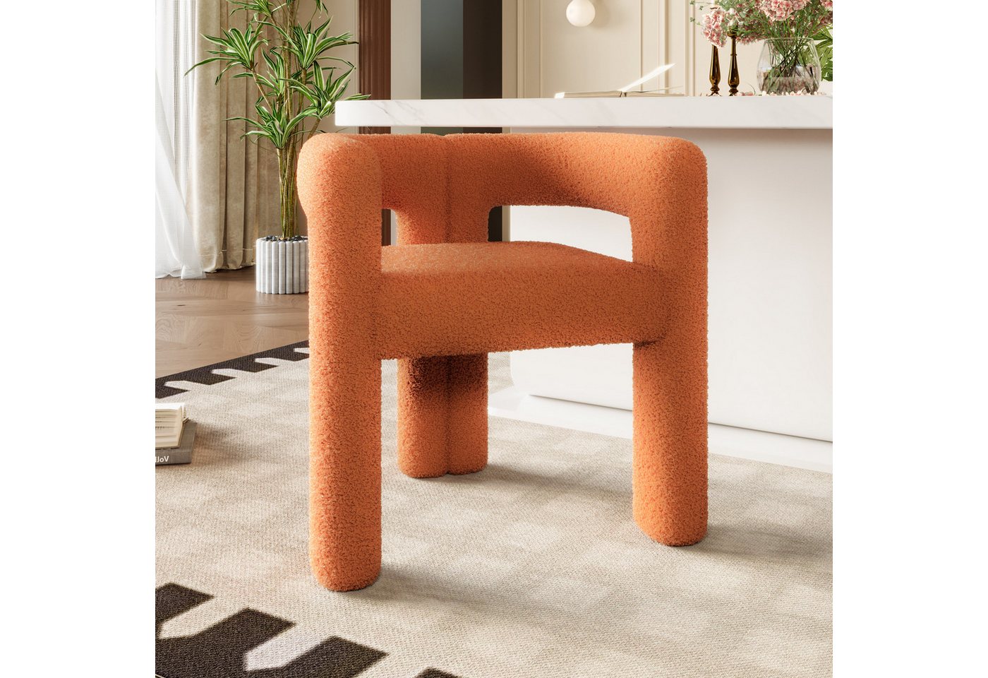 KLAM HOME Esszimmerstuhl Ergonomischer Sessel mit Premium Teddy Flor mit Armlehne (Teddy Flor Stühle/Esszimmerstühle 1er Set, 1 St), Wohnzimmer Küche Sessel 1-Stück/Satz Freizeitstühle von KLAM HOME