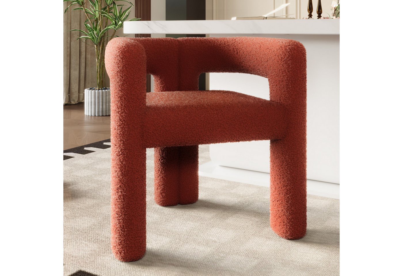 KLAM HOME Esszimmerstuhl Ergonomischer Sessel mit Premium Teddy Flor mit Armlehne (Teddy Flor Stühle/Esszimmerstühle 1er Set, 1 St), Wohnzimmer Küche Sessel 1-Stück/Satz Freizeitstühle von KLAM HOME
