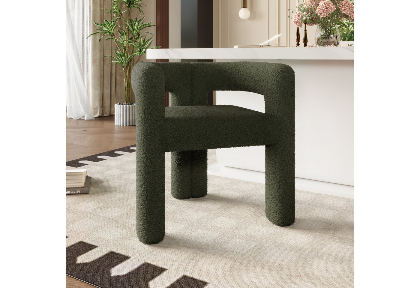 KLAM HOME Esszimmerstuhl Ergonomischer Sessel mit Premium Teddy Flor mit Armlehne (Teddy Flor Stühle/Esszimmerstühle 1er Set, 1 St), Wohnzimmer Küche Sessel 1-Stück/Satz Freizeitstühle von KLAM HOME