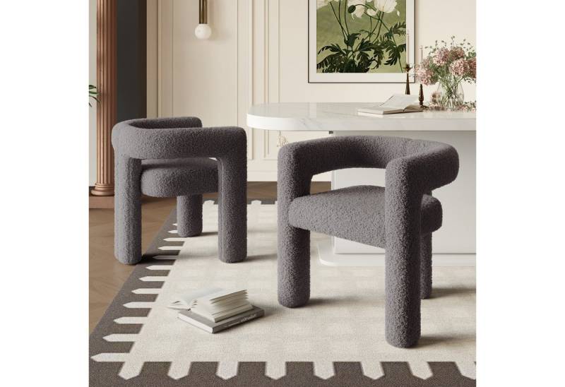 KLAM HOME Esszimmerstuhl Ergonomischer Sessel mit Premium Teddy Flor mit Armlehne (Teddy Flor Stühle/Esszimmerstühle 1er Set, 1 St), Wohnzimmer Küche Sessel 1-Stück/Satz Freizeitstühle von KLAM HOME