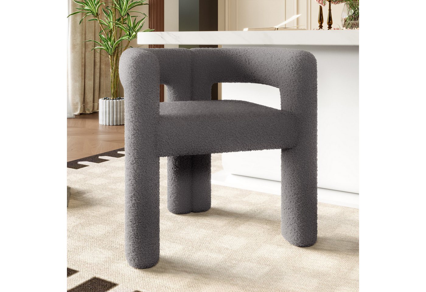 KLAM HOME Esszimmerstuhl Ergonomischer Sessel mit Premium Teddy Flor mit Armlehne (Teddy Flor Stühle/Esszimmerstühle 1er Set, 1 St), Wohnzimmer Küche Sessel 1-Stück/Satz Freizeitstühle von KLAM HOME