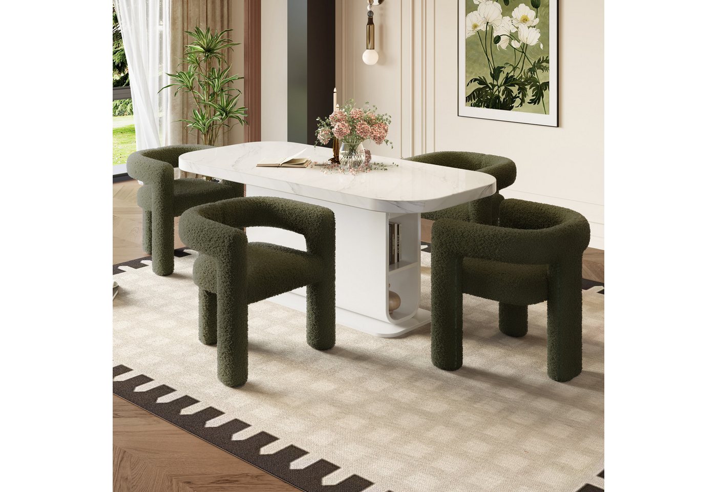 KLAM HOME Esszimmerstuhl Ergonomischer Sessel mit Premium Teddy Flor mit Armlehne (Teddy Flor Stühle/Esszimmerstühle 1er Set, 1 St), Wohnzimmer Küche Sessel 1-Stück/Satz Freizeitstühle von KLAM HOME