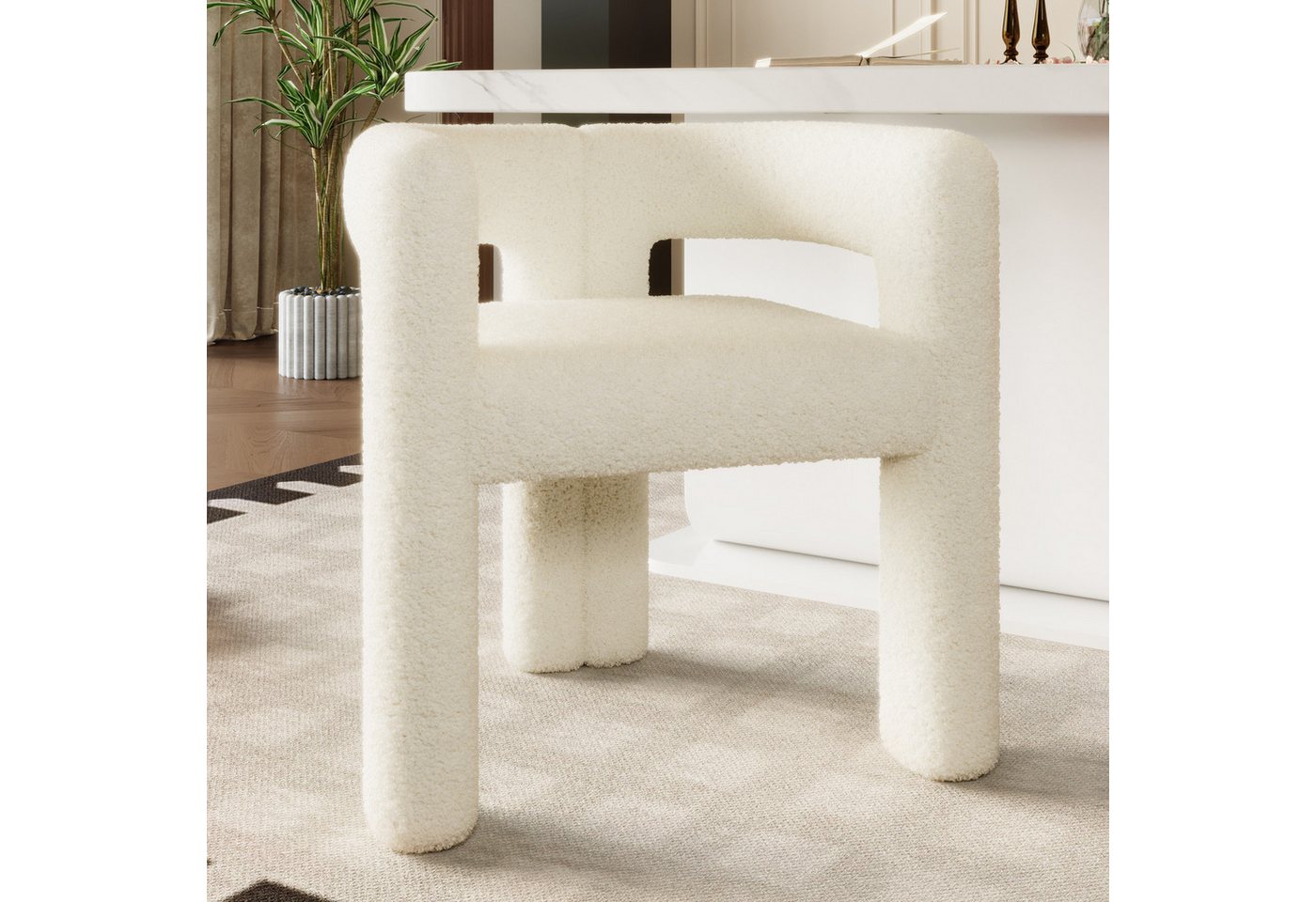 KLAM HOME Esszimmerstuhl Ergonomischer Sessel mit Premium Teddy Flor mit Armlehne (Teddy Flor Stühle/Esszimmerstühle 1er Set, 1 St), Wohnzimmer Küche Sessel 1-Stück/Satz Freizeitstühle von KLAM HOME