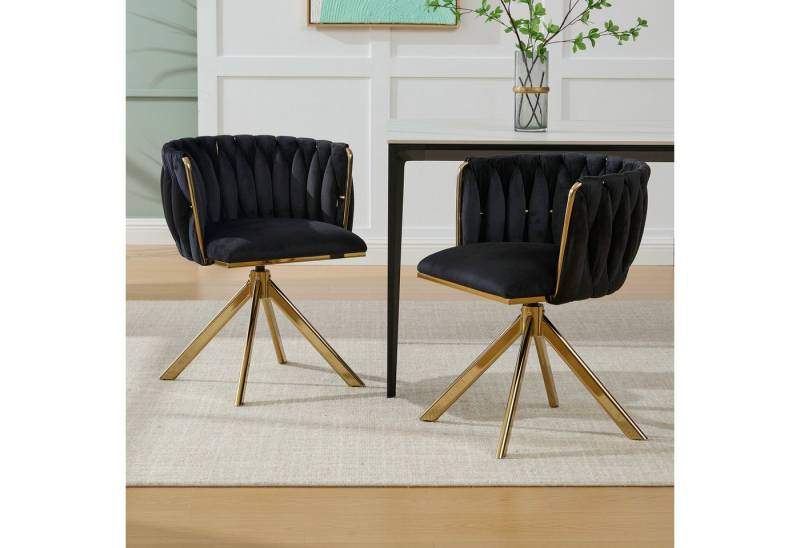 KLAM HOME Esszimmerstuhl Hochwertiger Samt-Drehsessel mit robustem Metallfuß (Flüssige 180° Rotation & optimaler Lendenwirbelstütze, 2 st), Ideal für stilvolles Wohnambiente und ergonomische Arbeitsplätze von KLAM HOME