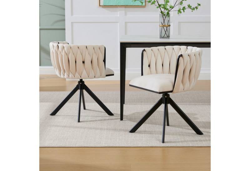 KLAM HOME Esszimmerstuhl Hochwertiger Samt-Drehsessel mit robustem Metallfuß (Flüssige 180° Rotation & optimaler Lendenwirbelstütze, 2 st), Ideal für stilvolles Wohnambiente und ergonomische Arbeitsplätze von KLAM HOME