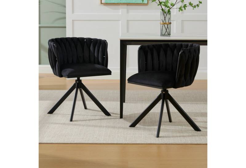 KLAM HOME Esszimmerstuhl Hochwertiger Samt-Drehsessel mit robustem Metallfuß (Flüssige 180° Rotation & optimaler Lendenwirbelstütze, 2 st), Ideal für stilvolles Wohnambiente und ergonomische Arbeitsplätze von KLAM HOME