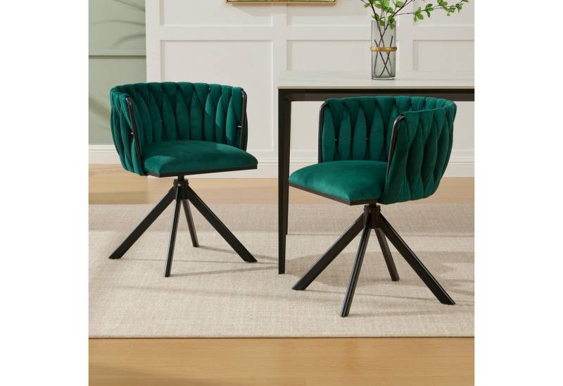 KLAM HOME Esszimmerstuhl Hochwertiger Samt-Drehsessel mit robustem Metallfuß (Flüssige 180° Rotation & optimaler Lendenwirbelstütze, 2 st), Ideal für stilvolles Wohnambiente und ergonomische Arbeitsplätze von KLAM HOME