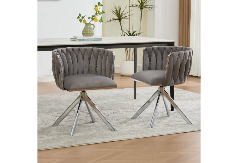 KLAM HOME Esszimmerstuhl Hochwertiger Samt-Drehsessel mit robustem Metallfuß (Flüssige 180° Rotation & optimaler Lendenwirbelstütze, 2 st), Ideal für stilvolles Wohnambiente und ergonomische Arbeitsplätze von KLAM HOME